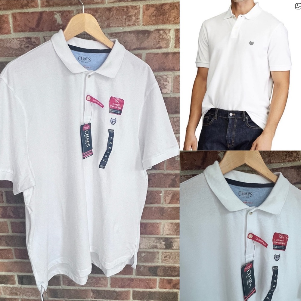 Chaps Men’s White Polo- Shirt  100 % Cotton  XL NEW